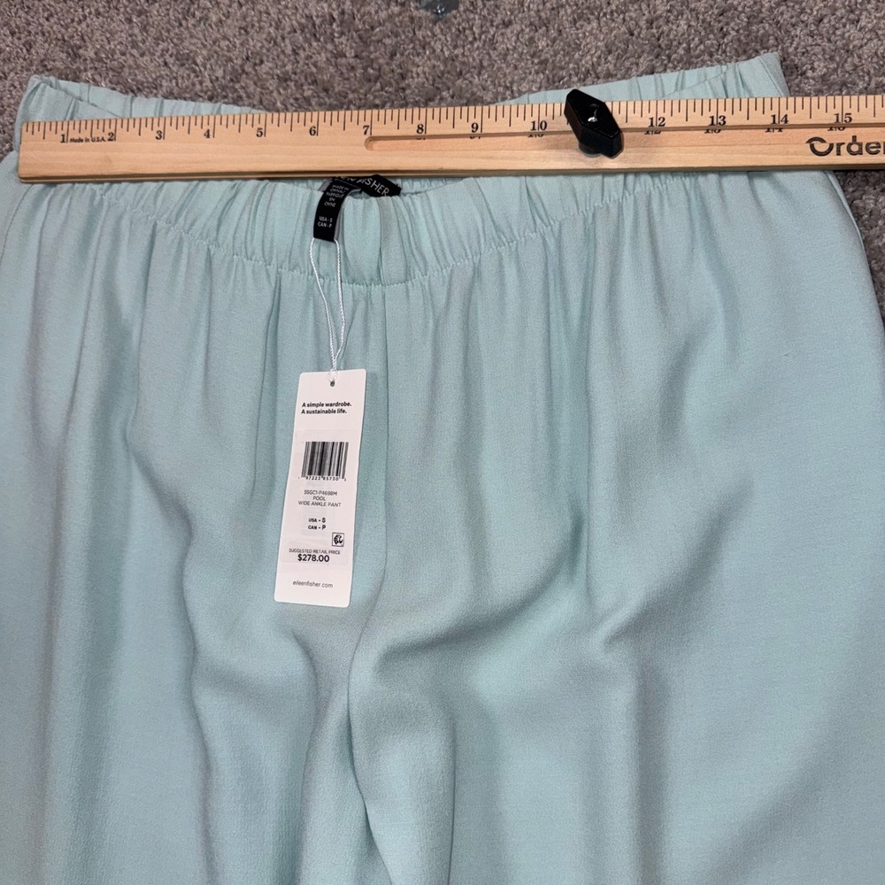 Eileen Fisher Silk Georgette Crepe Wide Leg Ankle Pull On Pants Small Pool NEW - Picture 5 of 9